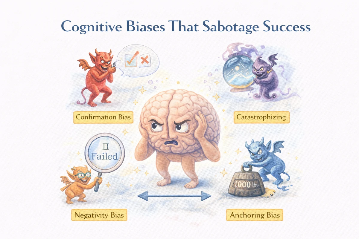 Cognitive biases that sabotage success — how unconscious thinking errors distort decisions, limit achievement, and silently undermine careers and relationships