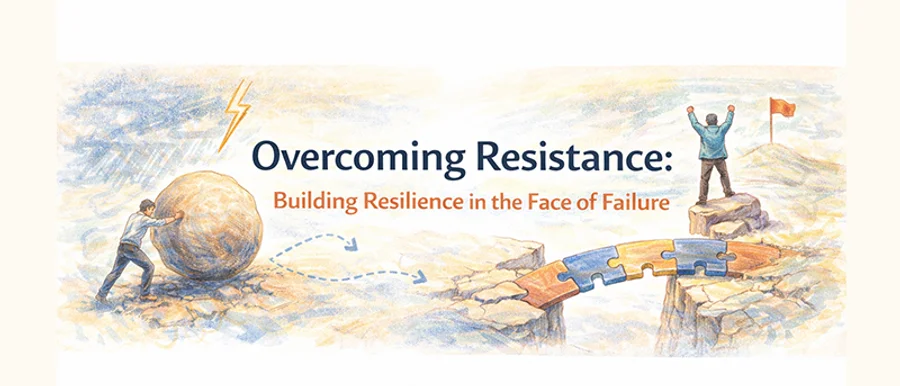 Person building psychological resilience and overcoming resistance through mental strength training and growth mindset development
