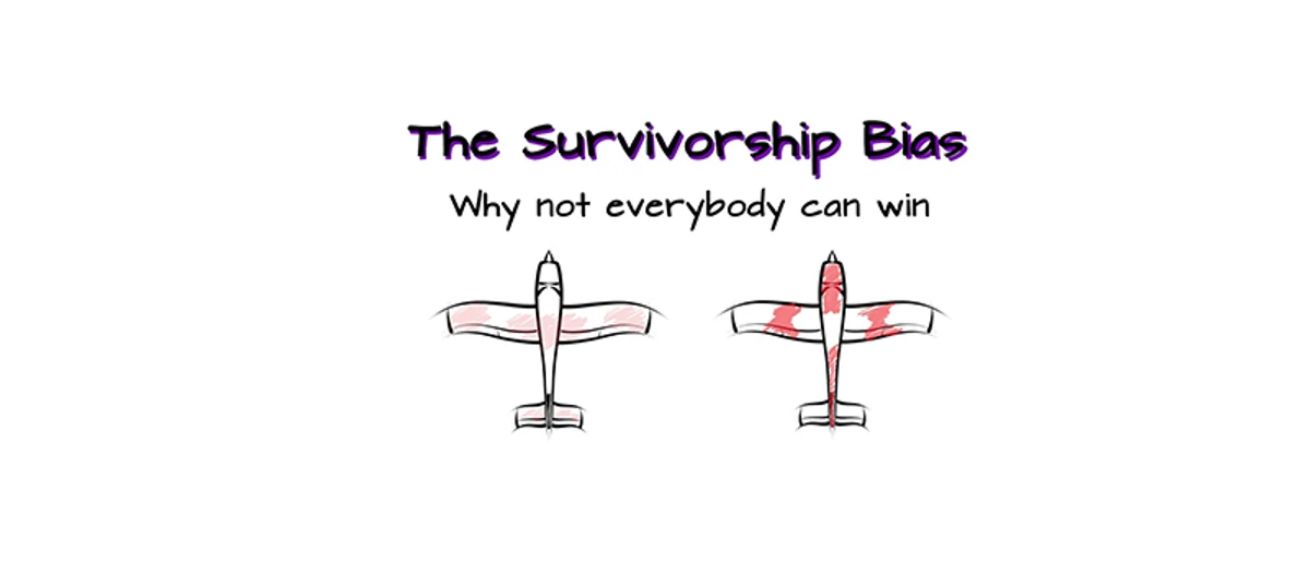 Survivorship bias — learning only from survivors while ignoring failures, illustrated by Abraham Wald's WWII airplane bullet hole analysis